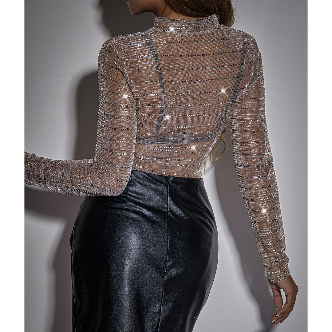 Mesh See-Through Long Sleeve Bodysuit