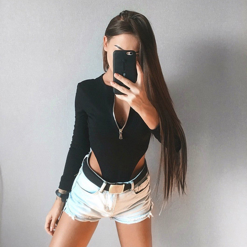 Long Sleeve Zipper Slim Fit Bodysuit