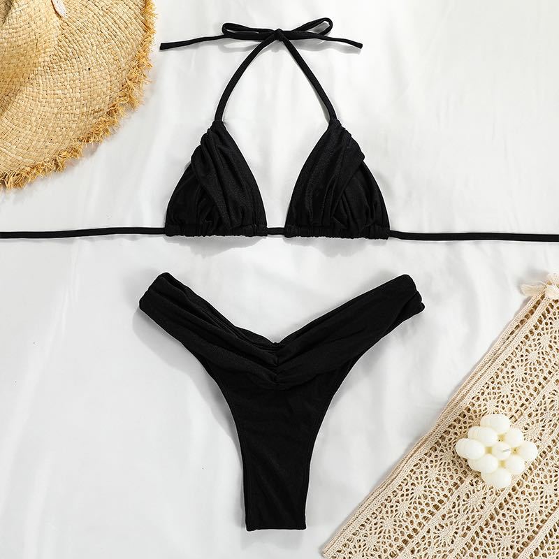 Solid color ruffled bikini