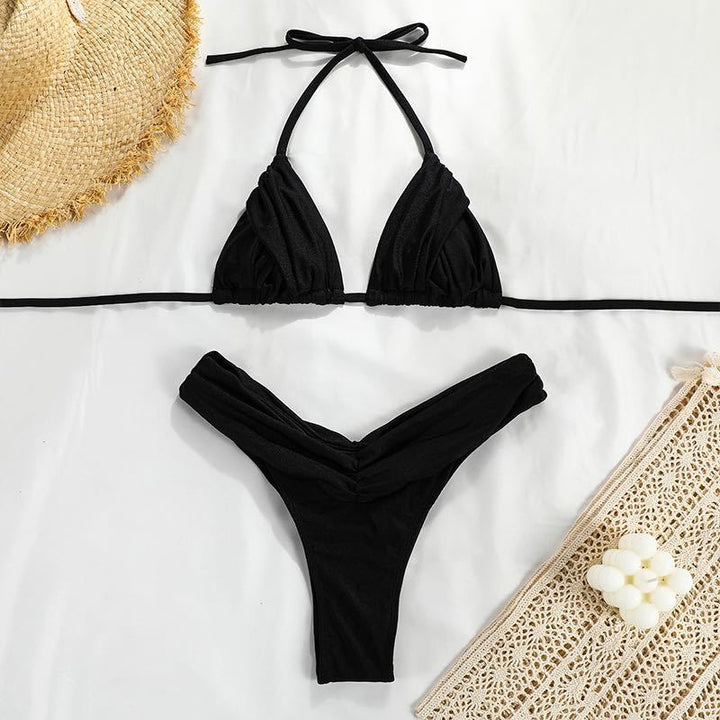 Solid color ruffled bikini